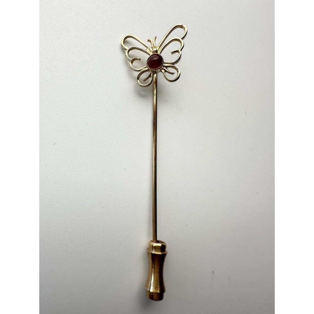 Vintage Gold Tone Open Filigree Butterfly Stick Pin Lapel Hat